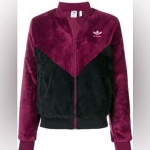 Adidas velvet jacket In Maroon and black size M